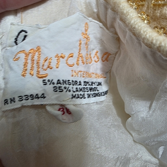 Marchesa Cocktail Sweater Tank Vintage 1960's Mid Century Rhintestone Cream Wool - Picture 13 of 16